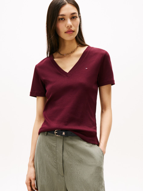 Red V-Neck Slim Fit T-Shirt  Women