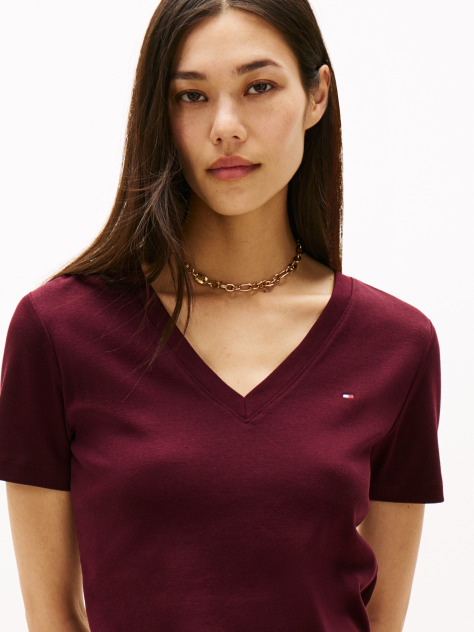 Red V-Neck Slim Fit T-Shirt  Women