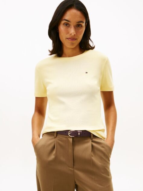 Yellow Flag Embroidery Ribbed Slim T-Shirt  Women
