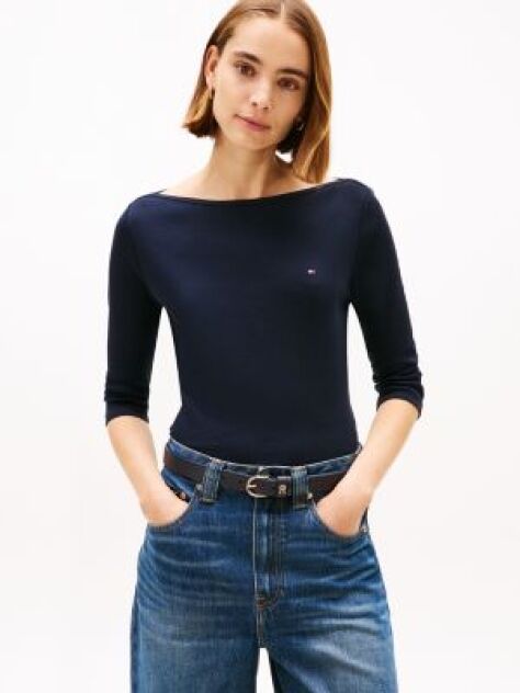 Blue Boat Neck Slim Fit T-Shirt  Women