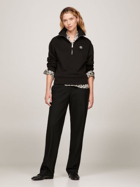 Black TH Monogram Cropped Half-Zip Sweatshirt  Women