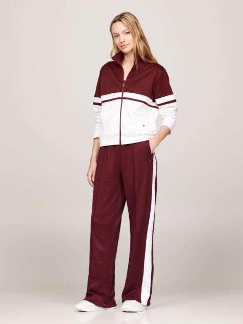 Red Sport Contrast Stripe Mid Rise Joggers  Women