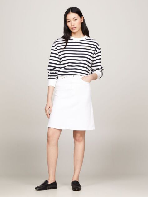 White High Rise White Denim A-Line Mini Skirt  Women