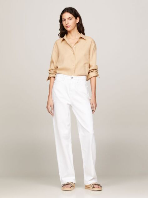 Beige Linen Patch Pocket Relaxed Fit Shirt  Women
