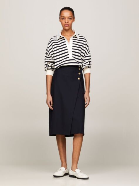 Blue Gold Button Wrap Midi Skirt  Women