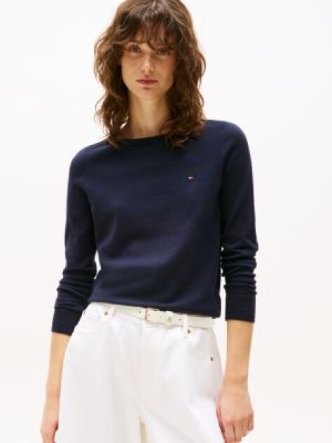 Blue Jersey Stitch Boat Neck Sweater  Women