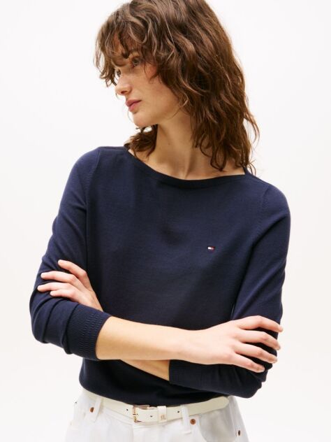 Blue Jersey Stitch Boat Neck Sweater  Women