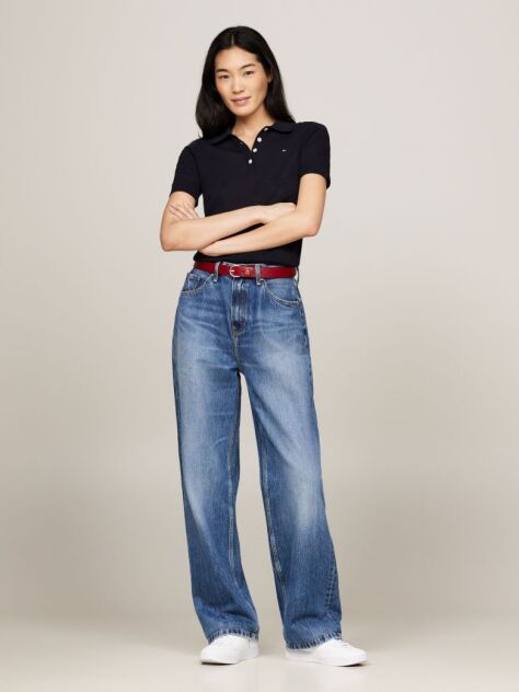 Blue Short Sleeve Polo Collar Jumper  Women