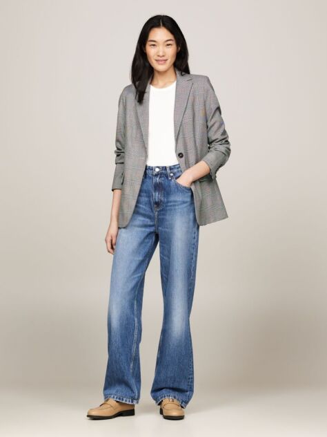 Grey Prince Of Wales Check Single Breasted Blazer  Women