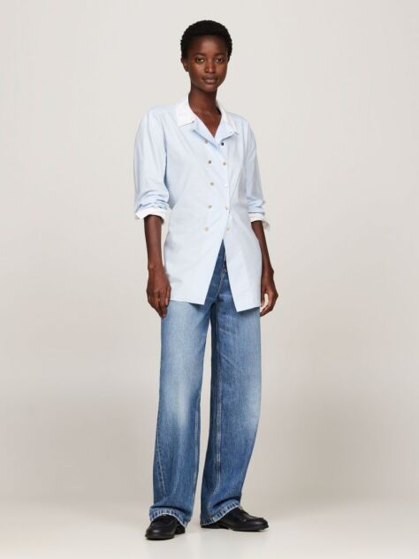 Blue Double Button Waisted Fitted Shirt  Women