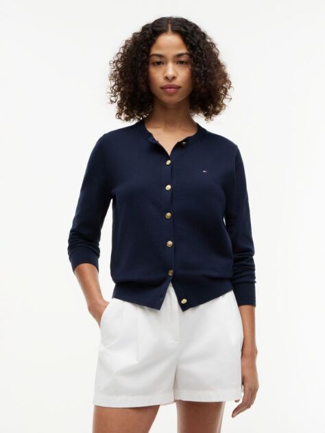 Blue Jersey Crew Neck Cardigan  Women