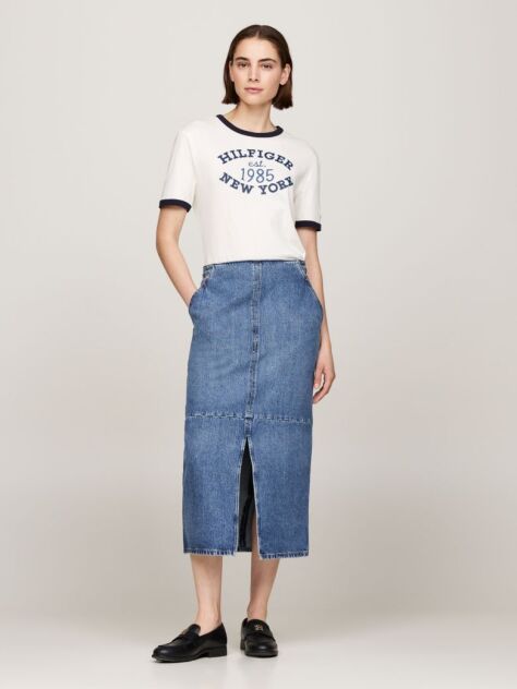 Denim Ψηλόμεση Slim Denim Midi Φούστα  Γυναίκες