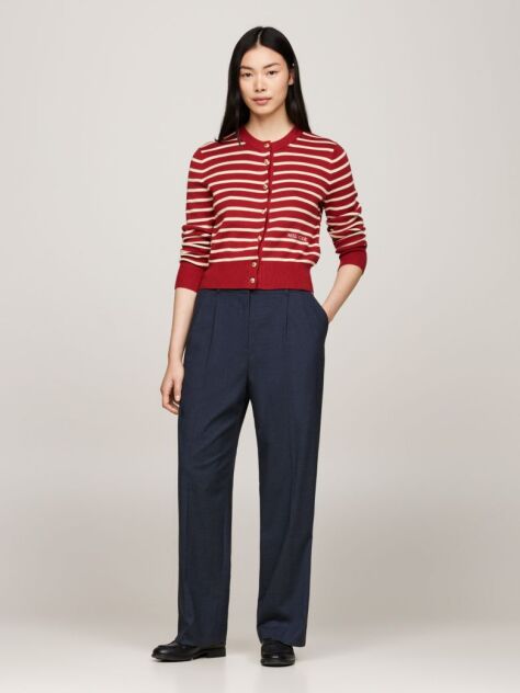 Blue Flannel Relaxed Straight Leg Trousers  Women
