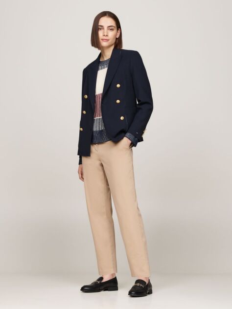 Beige Stretch Cotton Slim Straight Chinos  Women