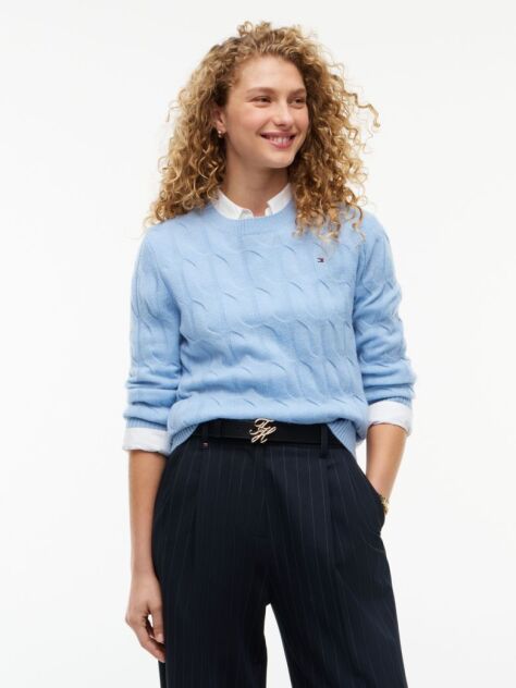 Blue Pure Wool Cable Knit Jumper  Women