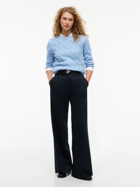 Blue Pure Wool Cable Knit Jumper  Women