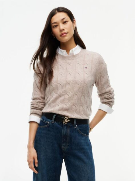 Beige Pure Wool Cable Knit Jumper  Women