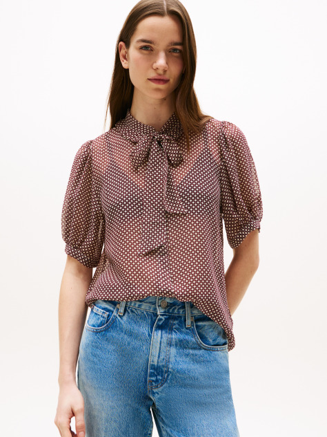 Multi Print Sheer Short Sleeve Blouse  Women