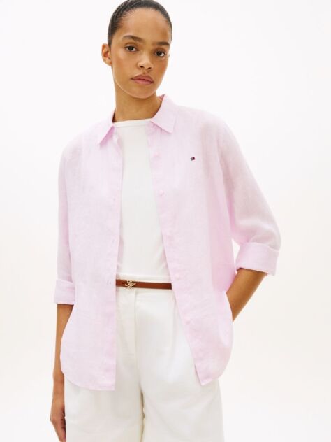 Pink Regular Fit Linen Shirt  Women