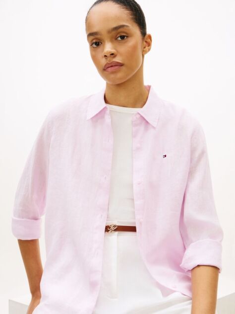 Pink Regular Fit Linen Shirt  Women