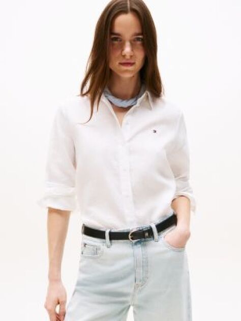 White Regular Fit Linen Shirt  Women
