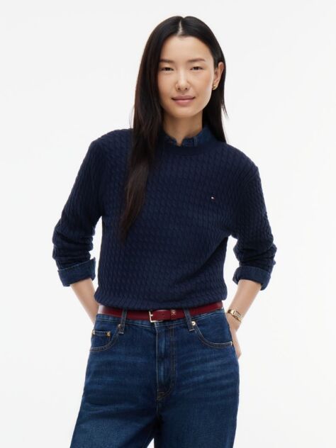 Blue Fine Cable Knit Jumper  Women