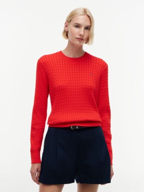 Red Fine Cable Knit Jumper  Women
