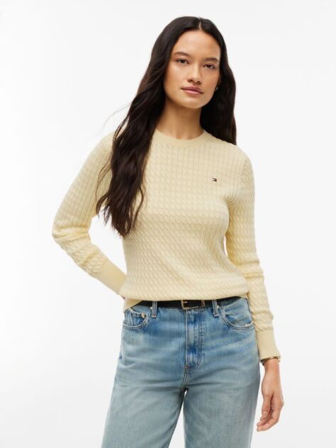 Yellow Fine Cable Knit Jumper  Women
