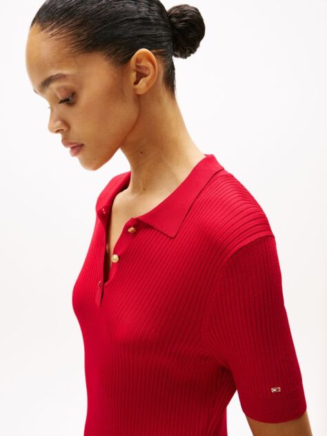 Red Ribbed Mini Polo Dress  Women