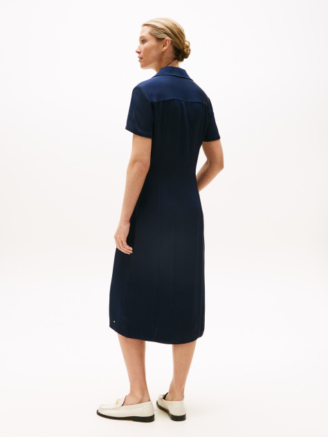 Blue Twill Short Sleeve Shirt Dress  Women
