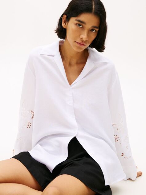 White Relaxed Fit Broderie Anglaise Shirt  Women