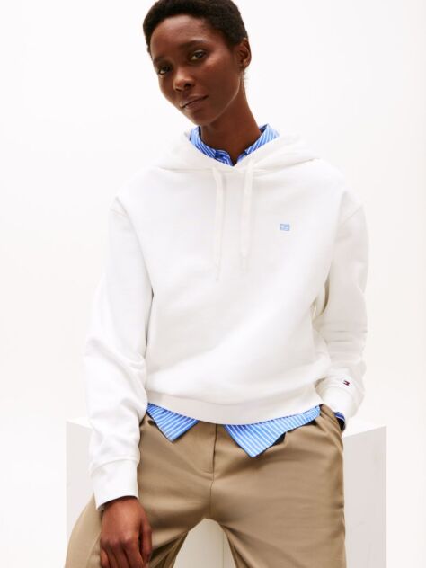 Άσπρο Hoody Με Κεντητό Σημαιάκι Σε Αντίθεση  Γυναίκες