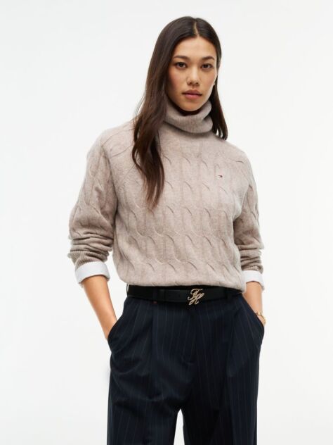 Beige Cable Knit Soft Wool Relaxed Jumper  Women