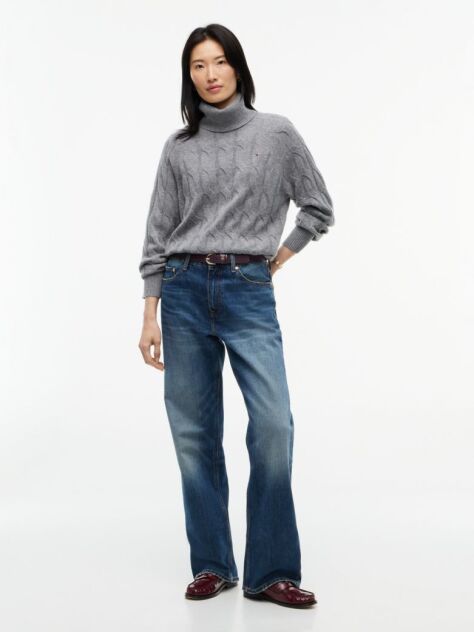Grey Cable Knit Soft Wool Relaxed Jumper  Women