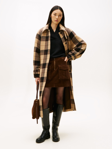 Multi Check Wool Blend Oversized Belted Coat  Women