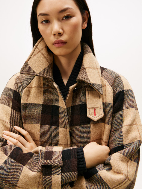 Multi Check Wool Blend Oversized Belted Coat  Women