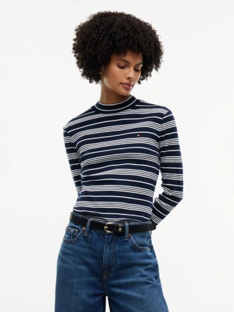 Multi Mock Neck Slim Long Sleeve Top  Women