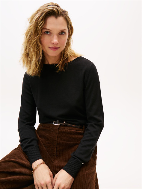Black Boat Neck Pure Wool Jumper  Women