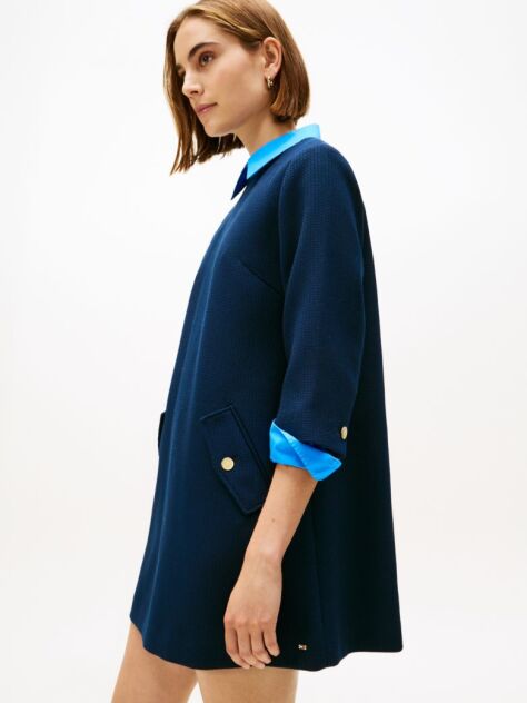 Blue Textured Wool Blend Mini Shift Dress  Women