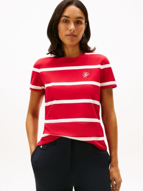 Multi Logo Embroidery Jersey Crew Neck T-Shirt  Women