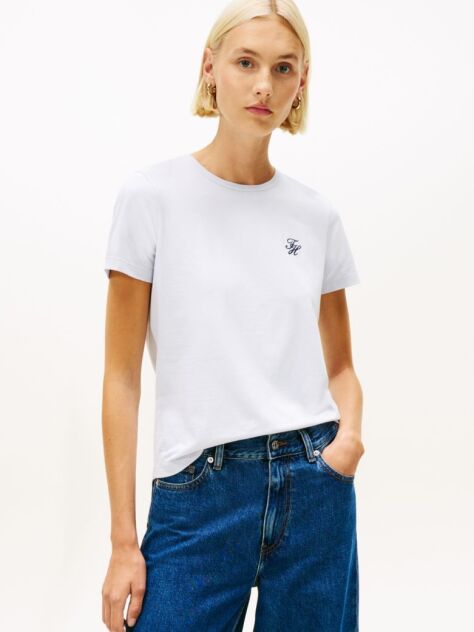 Blue Logo Embroidery Jersey Crew Neck T-Shirt  Women