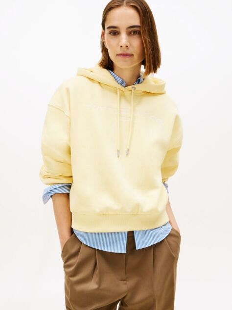 Κίτρινο Άνετο Flex Fleece Φούτερ Με Κεντημένο Λογότυπο  Γυναίκες