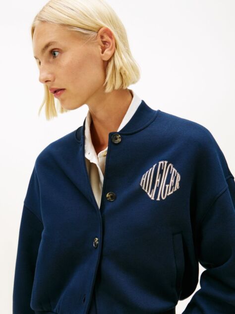 Blue Flex Fleece Logo Relaxed Bomber Cardigan  Women
