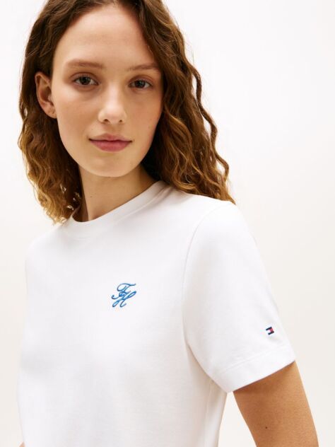 Άσπρο T-Shirt Με Κλασική Λαιμόκοψη Και Κεντητό Λογότυπο  Γυναίκες