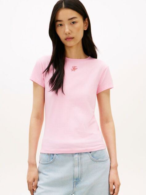 Pink Textured Logo Slim Jersey T-Shirt  Women