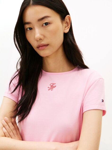 Pink Textured Logo Slim Jersey T-Shirt  Women
