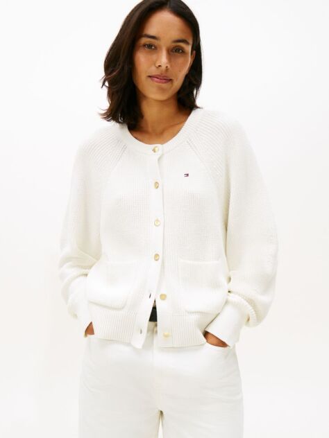 Beige Gold-Tone Button Relaxed Cardigan  Women