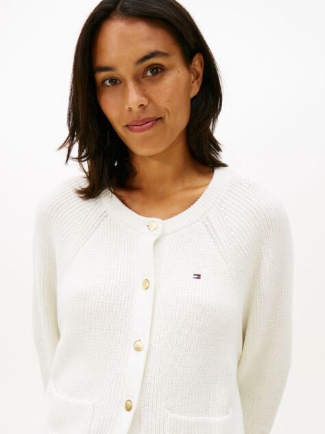 Beige Gold-Tone Button Relaxed Cardigan  Women