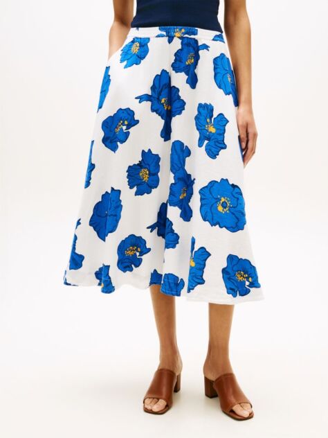 Multi Pleated Linen Blend Midi A-Line Skirt  Women