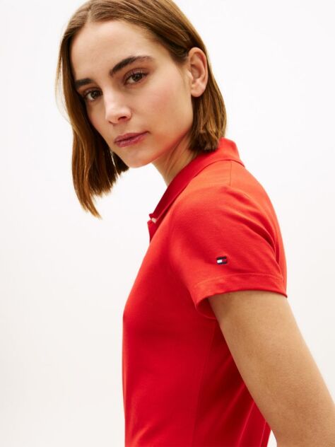Red 1985 Slim Fit Logo Embroidery Polo Shirt  Women